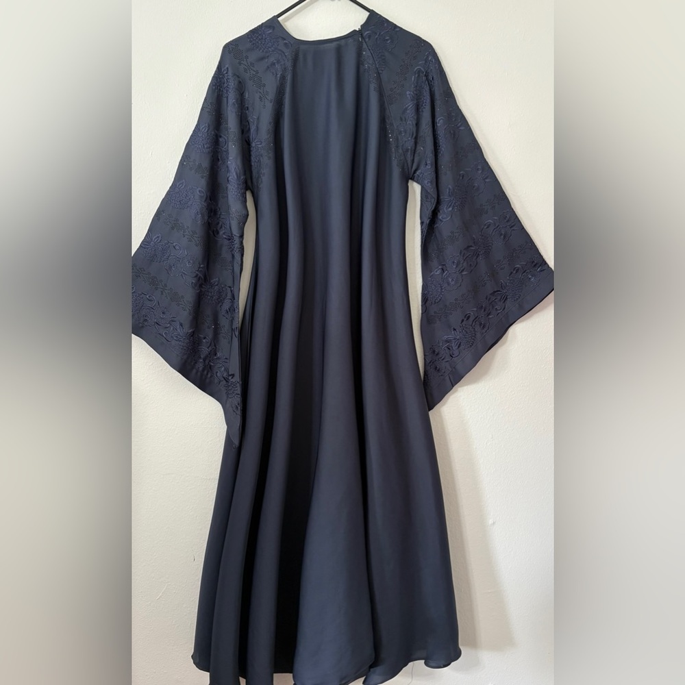 Navy abaya Embroidered Bell Sleeve Maxi Dress for women’s